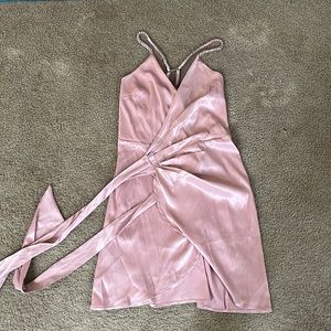Tie around pink rose satin dress